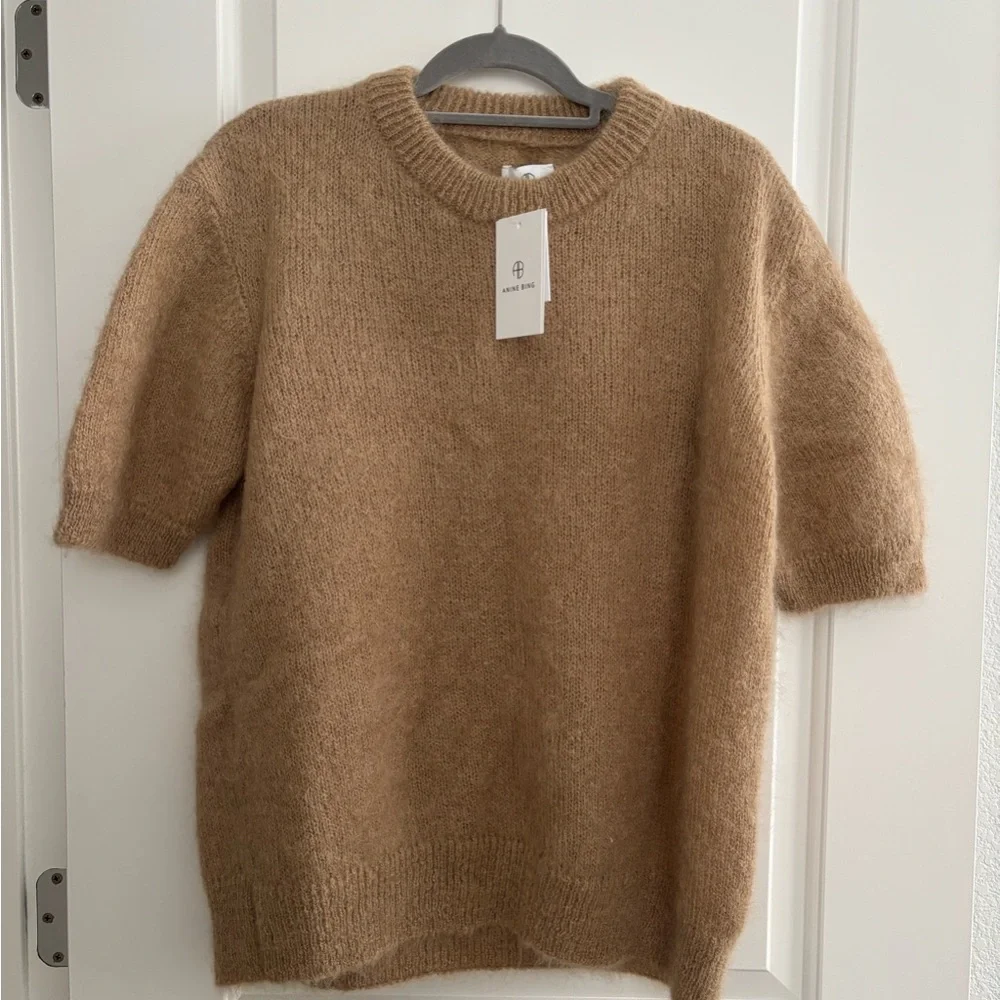 Anine Bing Tan Crew Neck Sweater Plush Relaxed Fit - Picture 6 of 7